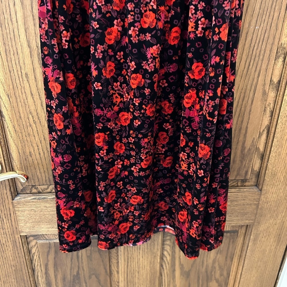 miami Francesca’s Floral Black and Red Velvet Babydoll Dress Small - Picture 3 of 9